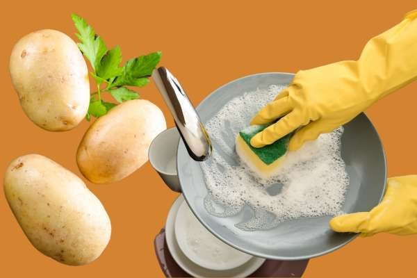 Potato-and-Dish-Soap remove rust from pots and pans